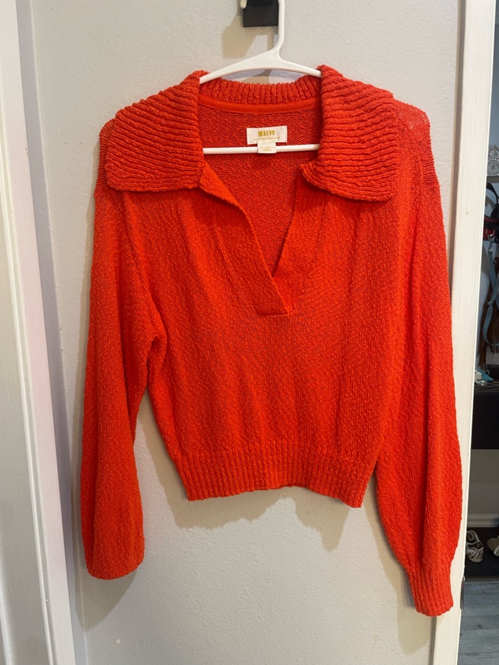 Anthropologie Bright Orange V-Neck Pullover Sweater